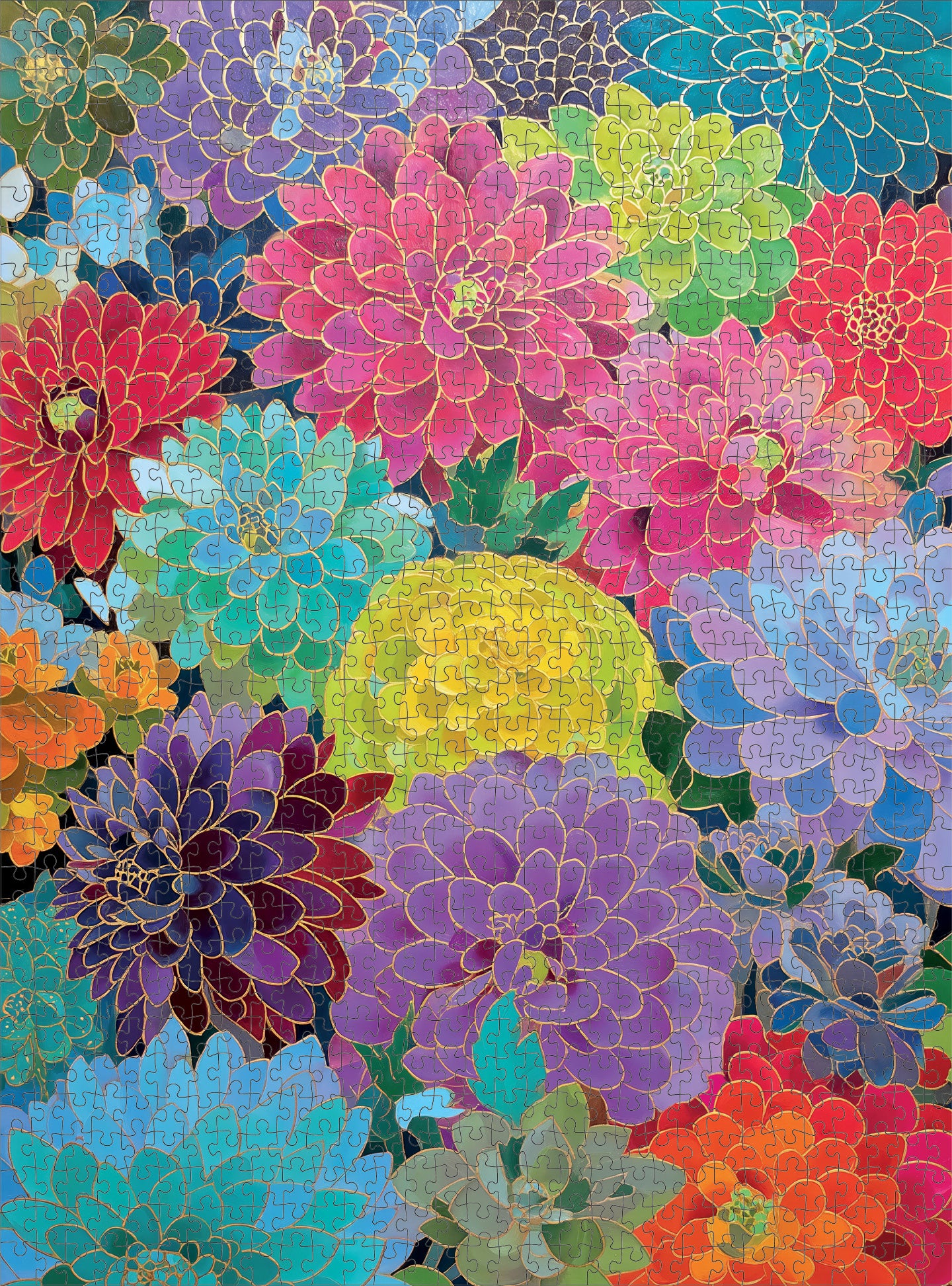 Gilded Dahlia Symphony - 1000 Piece Jigsaw Puzzle