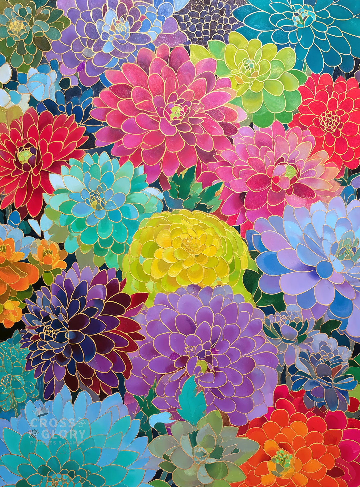 Gilded Dahlia Symphony - 1000 Piece Jigsaw Puzzle