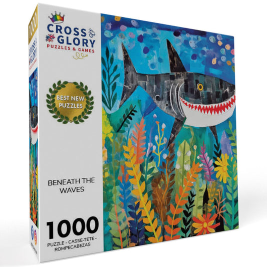Beneath The Waves: Shark's Colorful Realm - 1000 Piece Jigsaw Puzzle Jigsaw Puzzles Cross & Glory