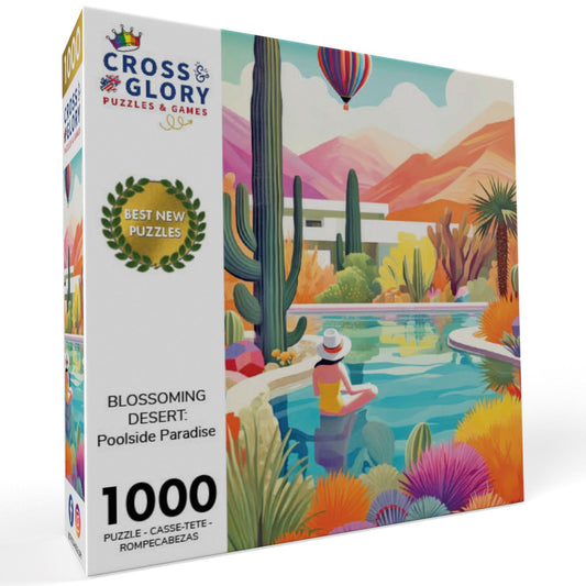 Blossoming Desert: Poolside Paradise - 1000 Piece Jigsaw Puzzle Jigsaw Puzzles Cross & Glory