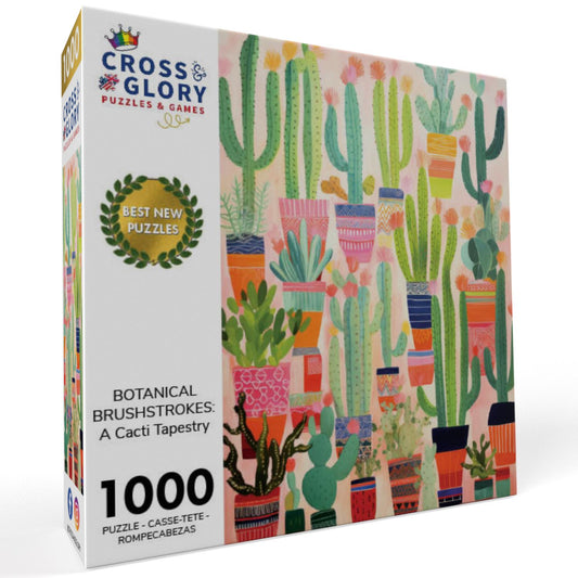 Botanical Brushstrokes - A Cacti Tapestry - 1000 Piece Jigsaw Puzzle Jigsaw Puzzles Cross & Glory