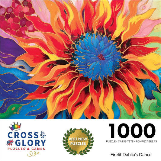 Firelit Dahlia's Dance - 1000 Piece Jigsaw Puzzle Jigsaw Puzzles Cross & Glory