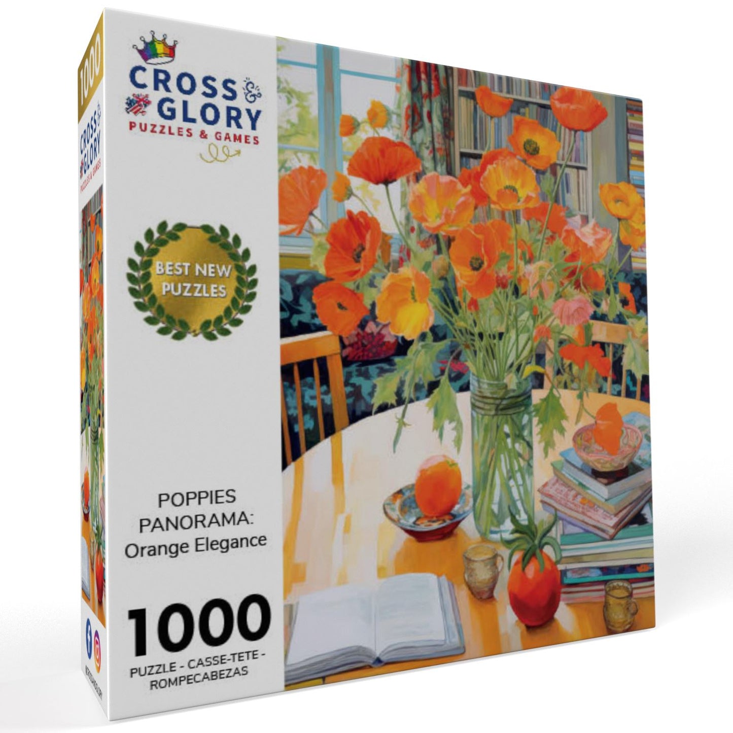 Poppies Panorama: Orange Elegance - 1000 Piece Jigsaw Puzzle Jigsaw Puzzles Cross & Glory