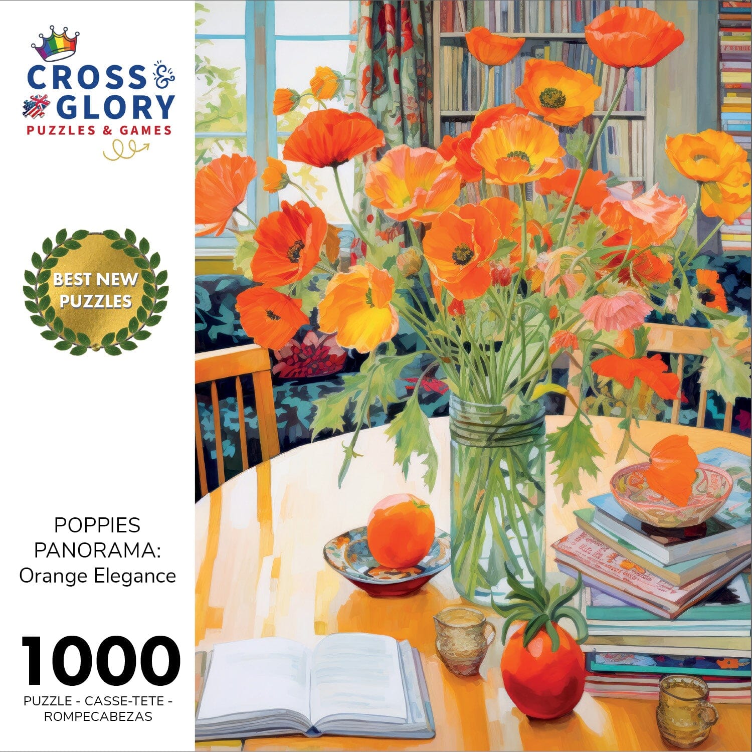 Poppies Panorama: Orange Elegance - 1000 Piece Jigsaw Puzzle Jigsaw Puzzles Cross & Glory