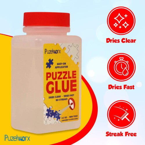 PuzzleWorx Easy-On Applicator Puzzle Glue, Pack of 2, Non Toxic Clear Glue for 1000 Piece Puzzles 4.2 oz each bottle (Total 8.4) PLAYKIDIZ