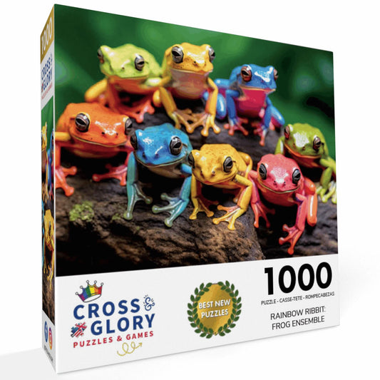 Rainbow Ribbit: Frog Ensemble - 1000 Piece Jigsaw Puzzle Jigsaw Puzzles Cross & Glory