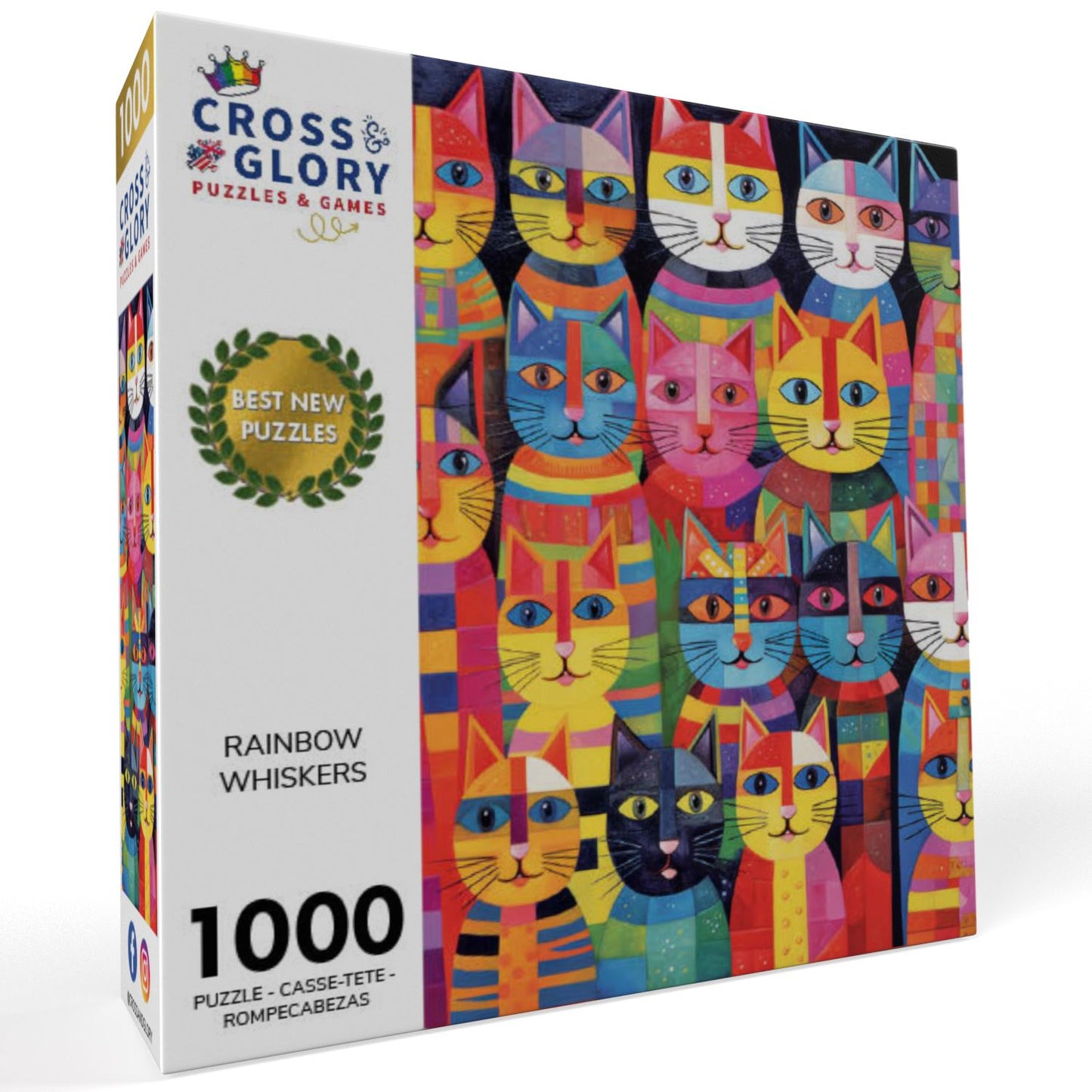 Rainbow Whiskers - Whimsical Cat - 1000 Piece Jigsaw Puzzle Jigsaw Puzzles Cross & Glory