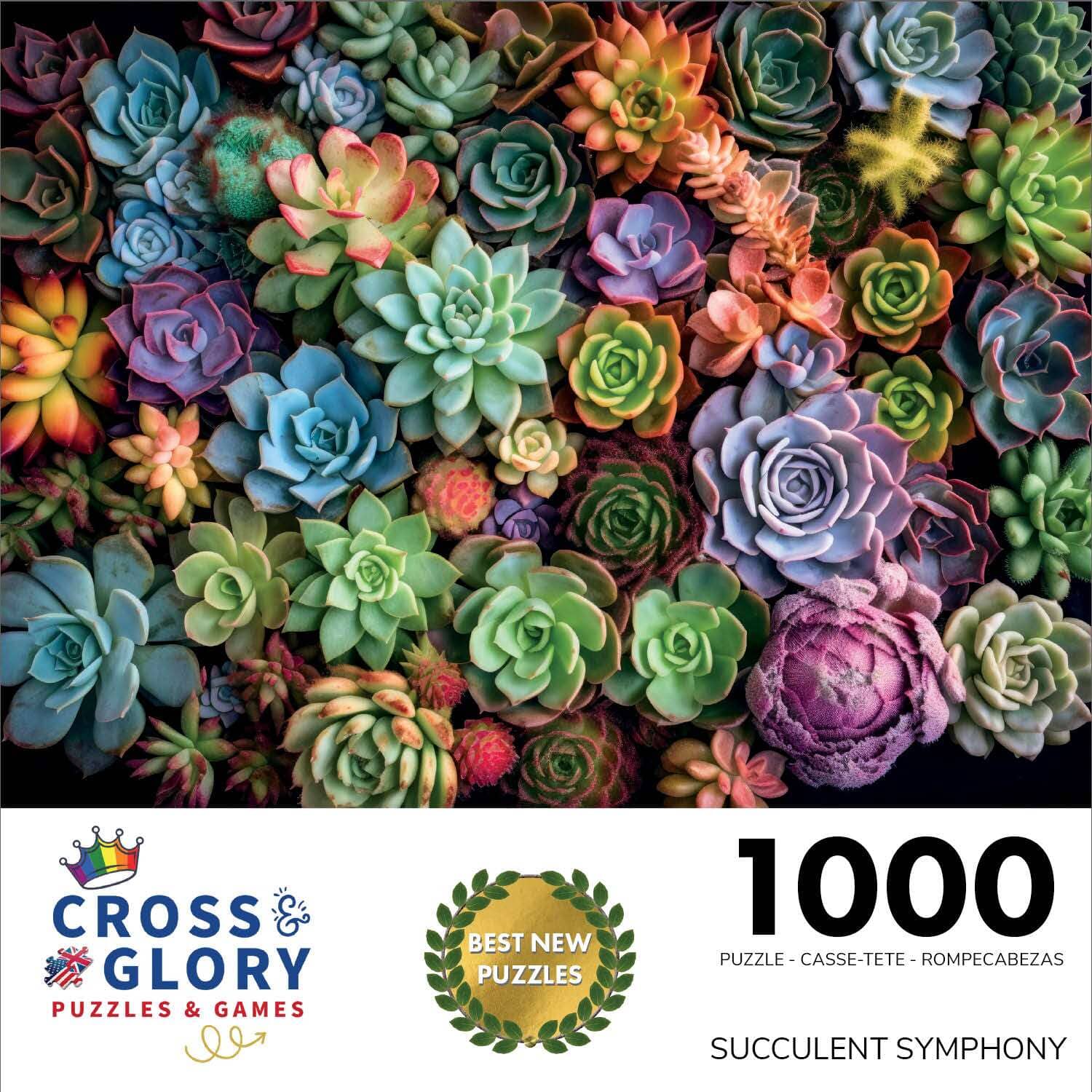 rainbow succulent puzzle Cross & Glory - Succulent Symphony - 1000 Piece Jigsaw Puzzle for Adults | Premium Quality | Colorful Artwork Puzzle