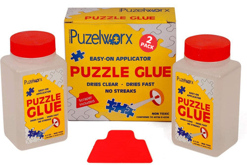 PuzzleWorx Easy-On Applicator Puzzle Glue, Pack of 2, Non Toxic Clear Glue for 1000 Piece Puzzles 4.2 oz each bottle (Total 8.4) | Cross & Glory